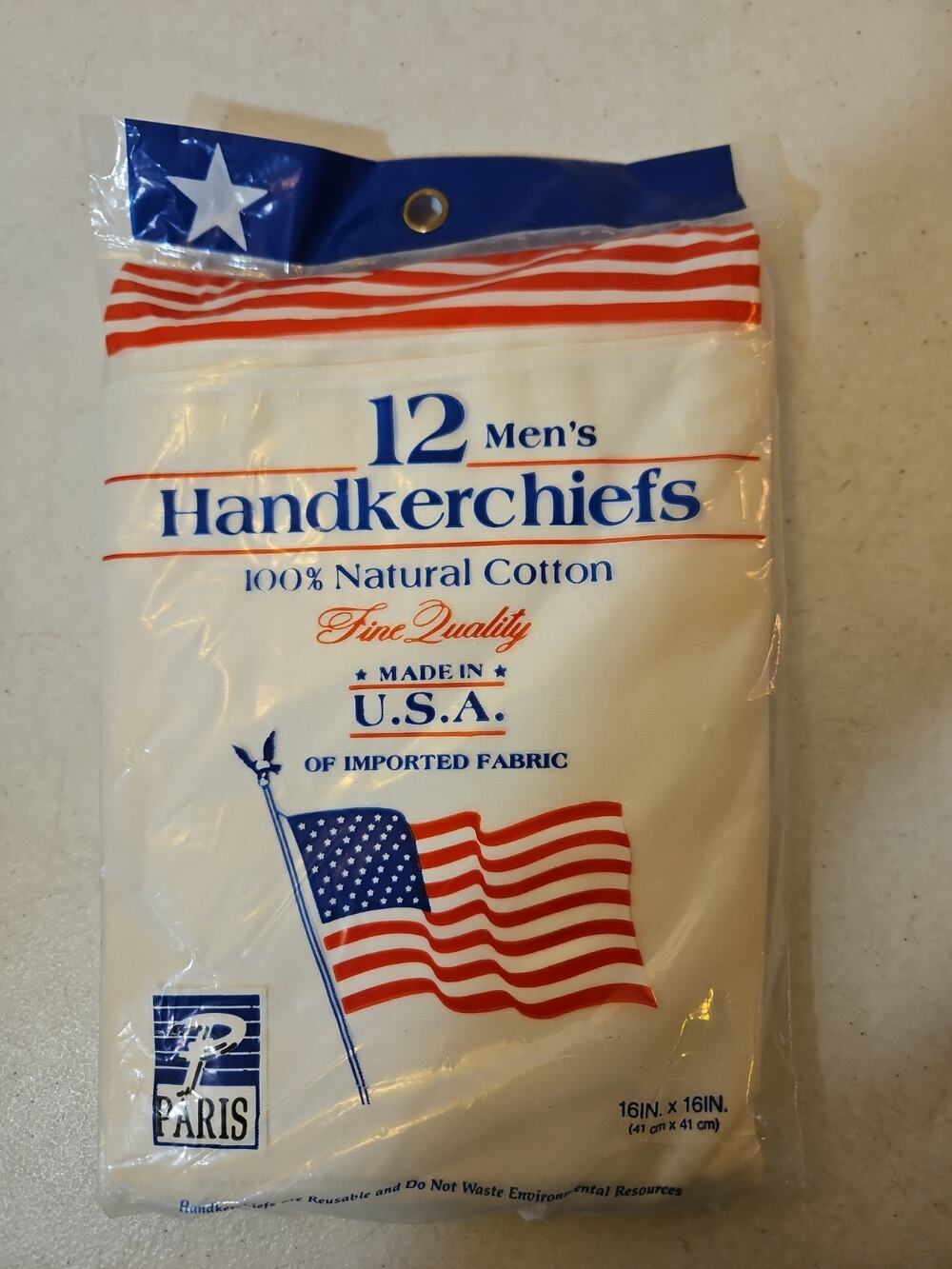 Men's Handkerchiefs Pack of 12 Vintage Made in USA Retro White 1980s NOS
